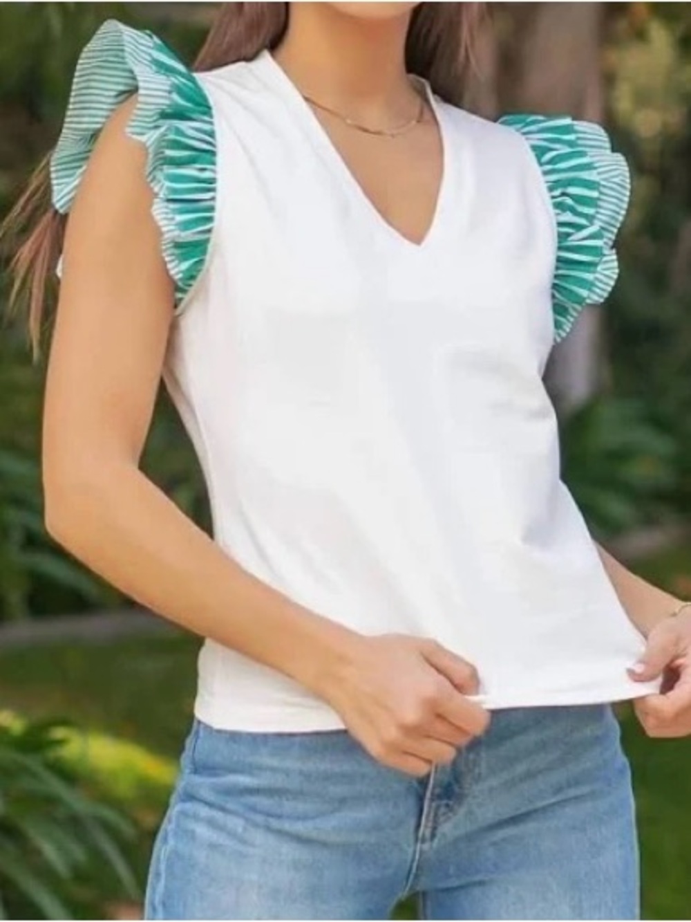 NWT Strut & Bolt Lexie Top in White & Green, Size Small